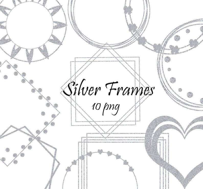Silver Frames Clipart, Geometric Frames, Digital Frames Png Etsy