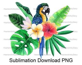Tropical Sublimation Design Png, Summer Watercolor Clipart Digital Download