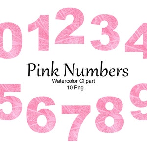 Aquarell Zahlen Clipart, Niedliche Rosa Zahlen, Digital Download Png.