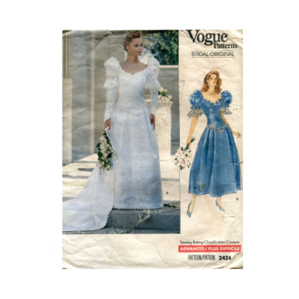 Vintage 1990s Vogue Sewing Pattern 2424 Bridal Gown/Wedding Dress; Bridesmaid dress. UNCUT Misses Size12-14-16