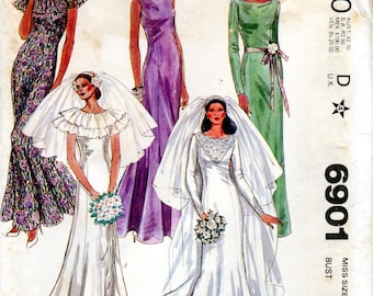 Vintage 1970's McCall's Wedding dress. Pattern #6901. Cottagecore Bridal Gown. UNCUT Pattern; Size 6 - 16(Sizes and measurements in photo)