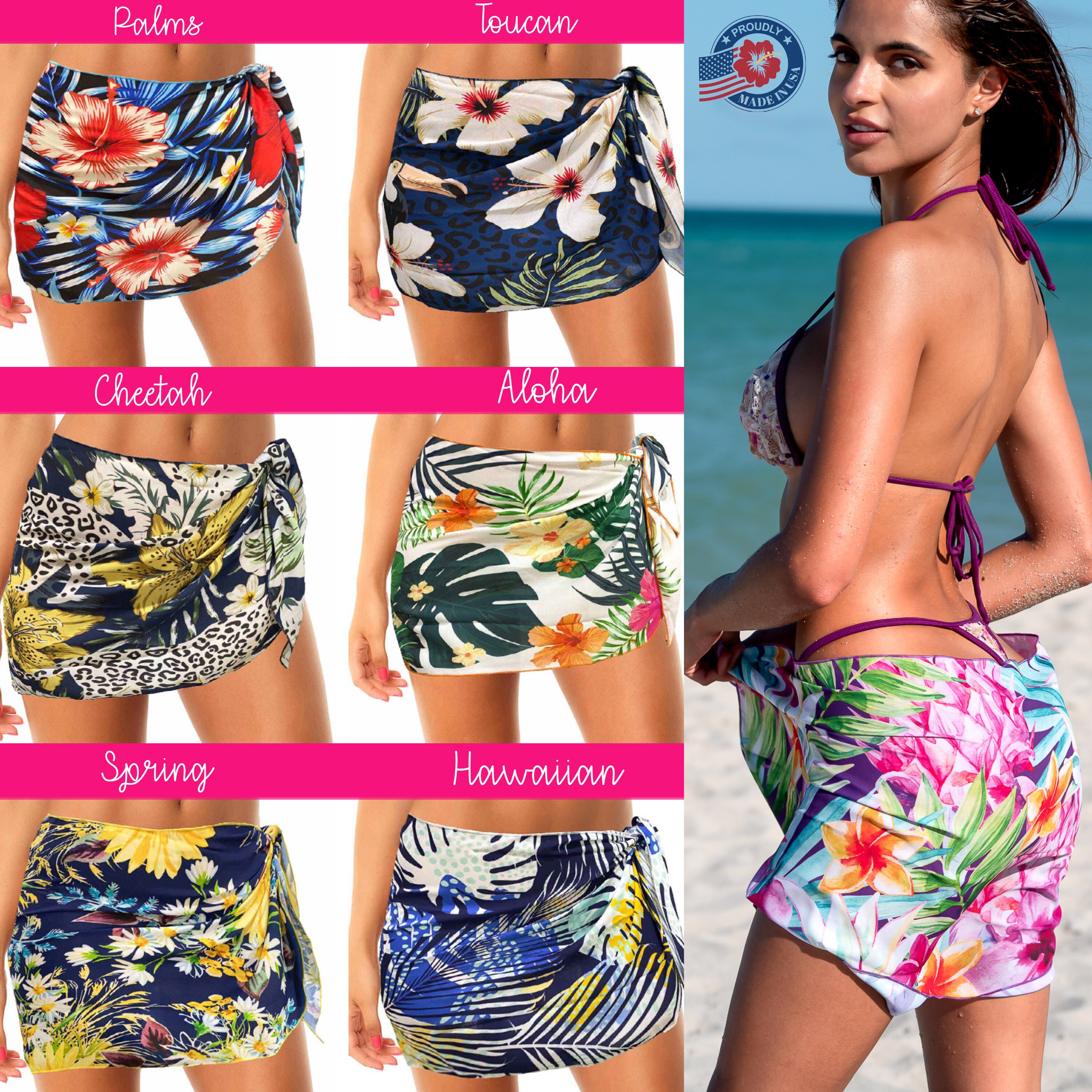 Coqueta Sarong Wrap Swimwear Cover ups Skirt CHIFFON Prints Summer Fa…