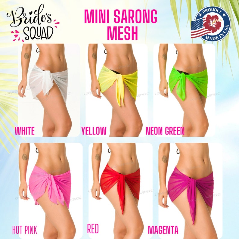 Women's Mini Sarong mesh cover up Pareo Cover ups bride bachelorette sarong bathing suit cover up bikini neon beach cover up Coqueta sarong image 4