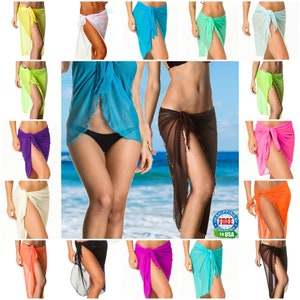 Coqueta Long Sarong Wrap Hawaiian Party Swimsuit Cover up Skirt Solid Plain Semi MESH Summer Fashion Pareo Beach Ladies Women&#39;s Sexy New