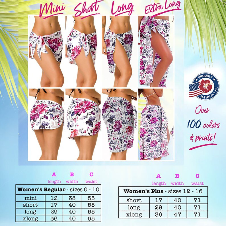 Coqueta Sarong Wrap Hawaiian Swimwear Cover Ups Skirt Solid Etsy