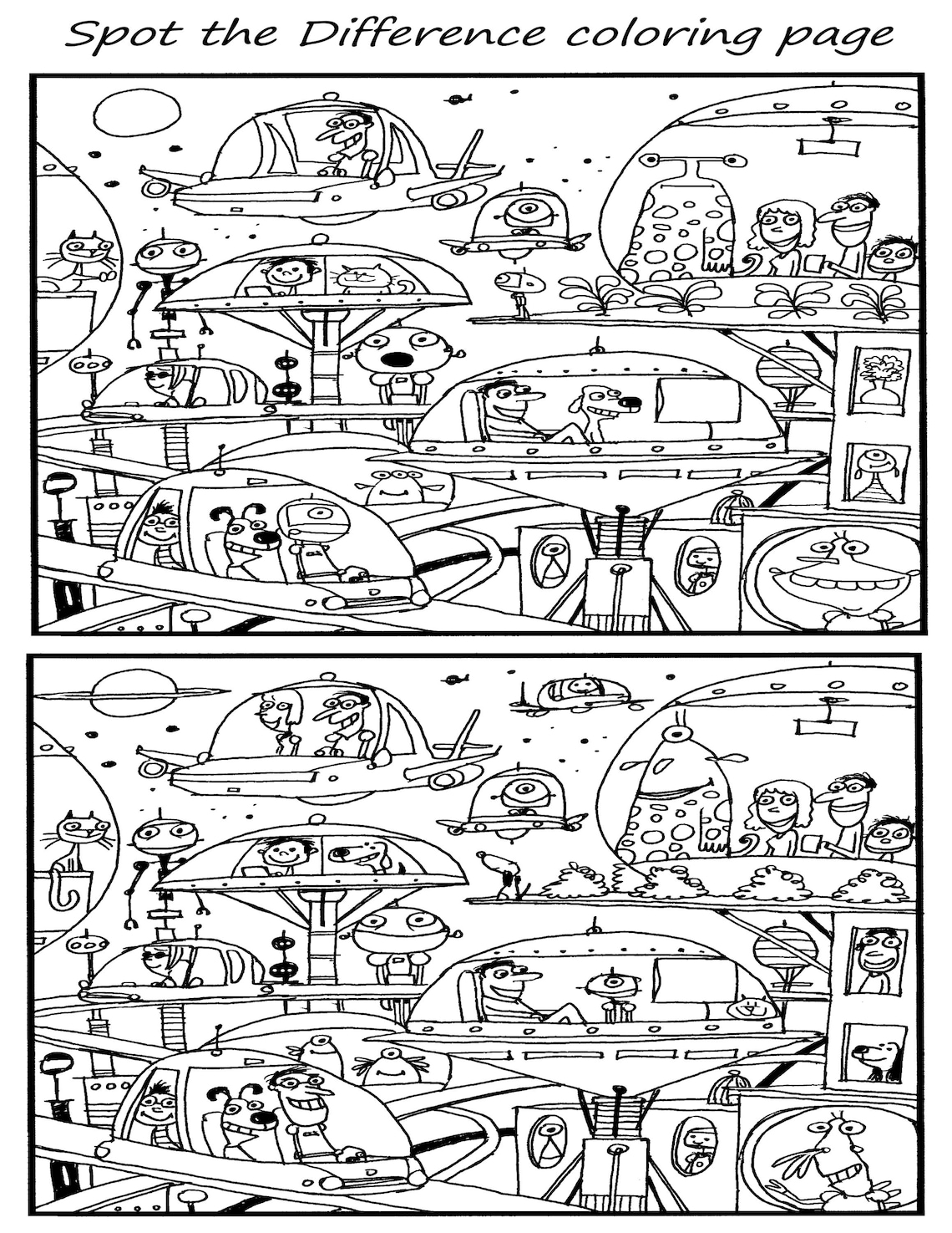 Spot the Difference Coloring Page-fun Sci-fi Scene-printable PDF - Etsy