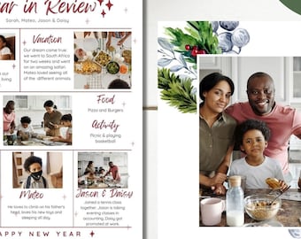 Jahresrückblick Vorlage, bearbeitbare Canva-Vorlage, Weihnachtsfamilien-Newsletter 2022, Jahresrückblick Weihnachtskartenvorlage, Jahresrückblick