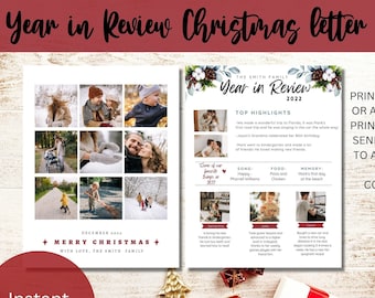 Jahresrückblick Vorlage, bearbeitbare Canva-Vorlage, Weihnachtsfamilien-Newsletter 2022, Jahresrückblick Weihnachtskartenvorlage, Jahresrückblick