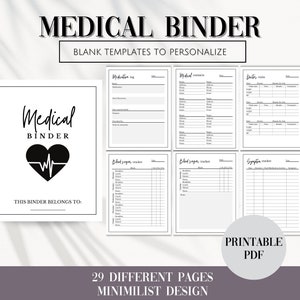 Medical binder printable PDF, medical tracker, healthcare planner, medical organizer, emergency binder, medical information bundle, journal