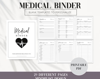 Medical binder printable PDF, medical tracker, healthcare planner, medical organizer, emergency binder, medical information bundle, journal