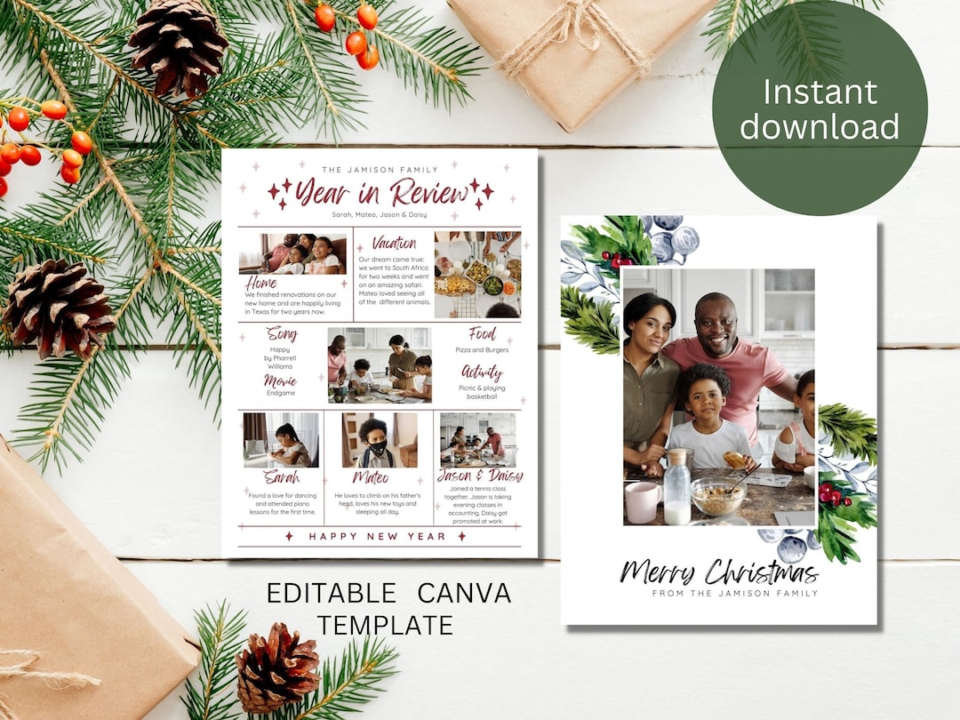 Year in Review Template, Editable Canva Template, Christmas Family Year in Review Template, Editable Canva Template, Christmas Family