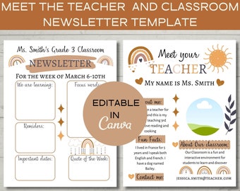 Meet the Teacher template and classroom Newsletter editable template, boho classroom newsletter template, boho meet the teacher template