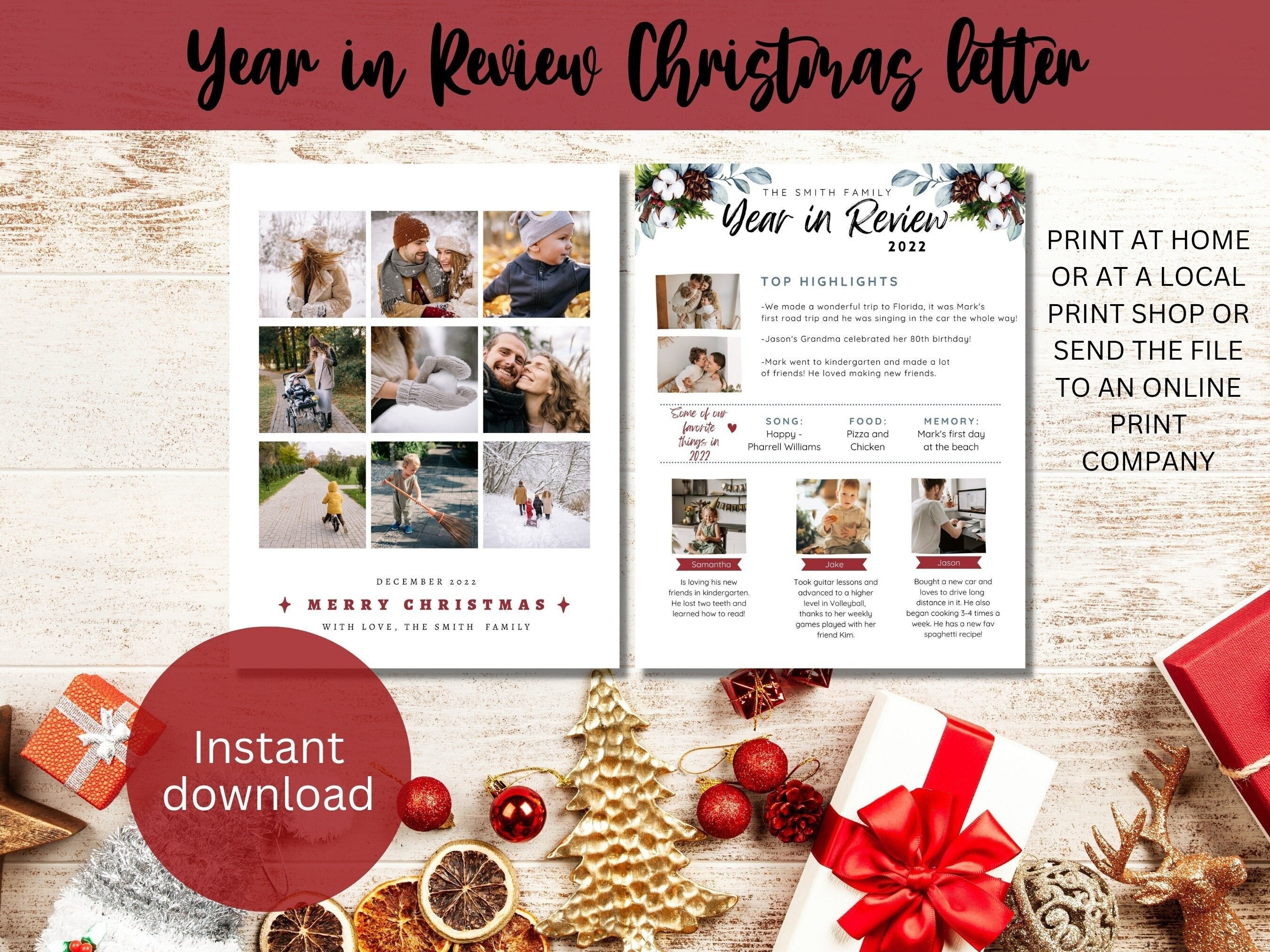 Year in Review Template, Editable Canva Template, Christmas Family Year in Review Template, Editable Canva Template, Christmas Family