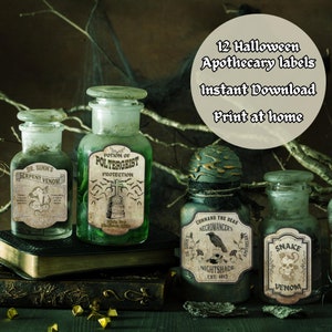 Halloween apothecary vintage labels, printable potion labels, vintage Halloween, witch potion bottles, wizard potion labels, spooky label