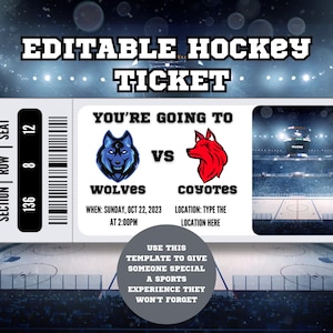 Benutzerdefinierte Eishockeytickets, bearbeitbare Sportticketvorlage, Eventticketvorlage Canva, druckbare Sportticketvorlage, Weihnachtsgeschenk für Eishockeyfan