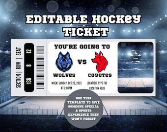 Benutzerdefinierte Eishockeytickets, bearbeitbare Sportticketvorlage, Eventticketvorlage Canva, druckbare Sportticketvorlage, Weihnachtsgeschenk für Eishockeyfan