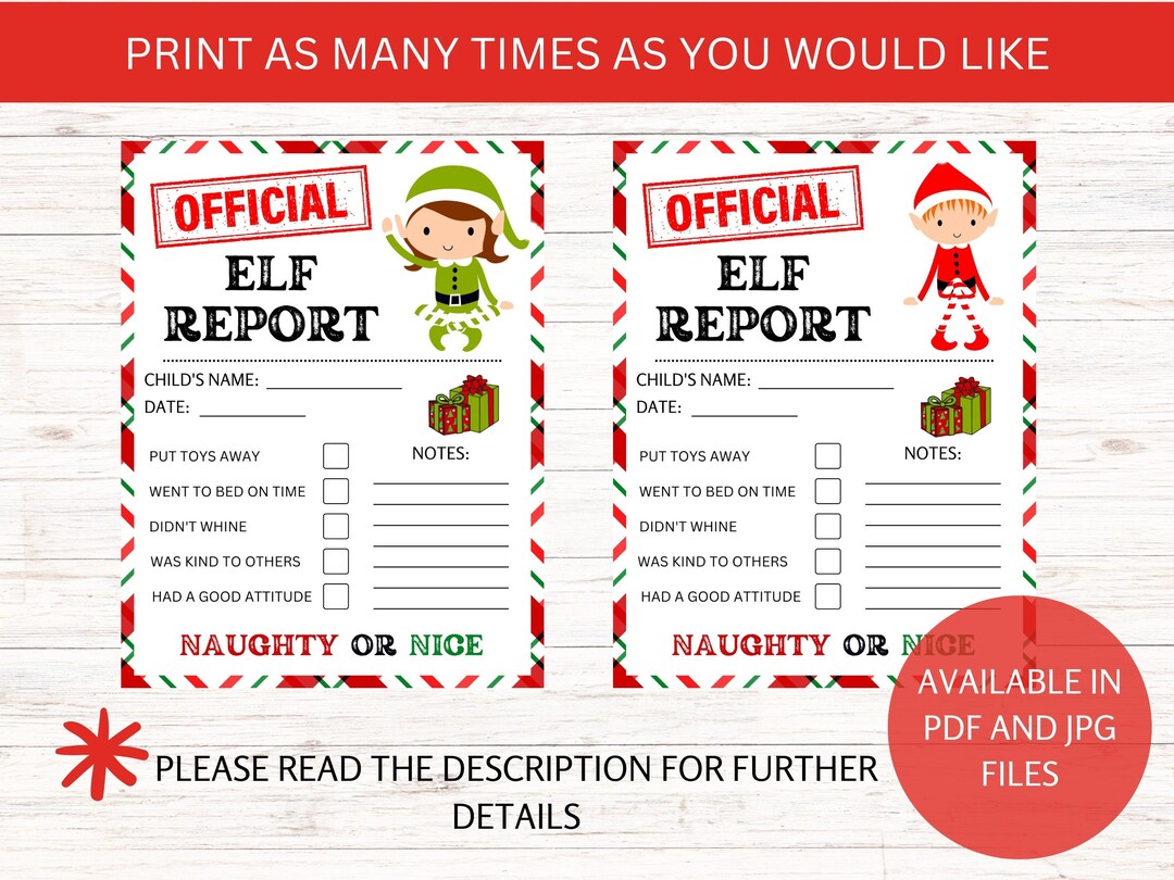 Printable Elf Report Card, Official Elf Report Card for Child, Elf