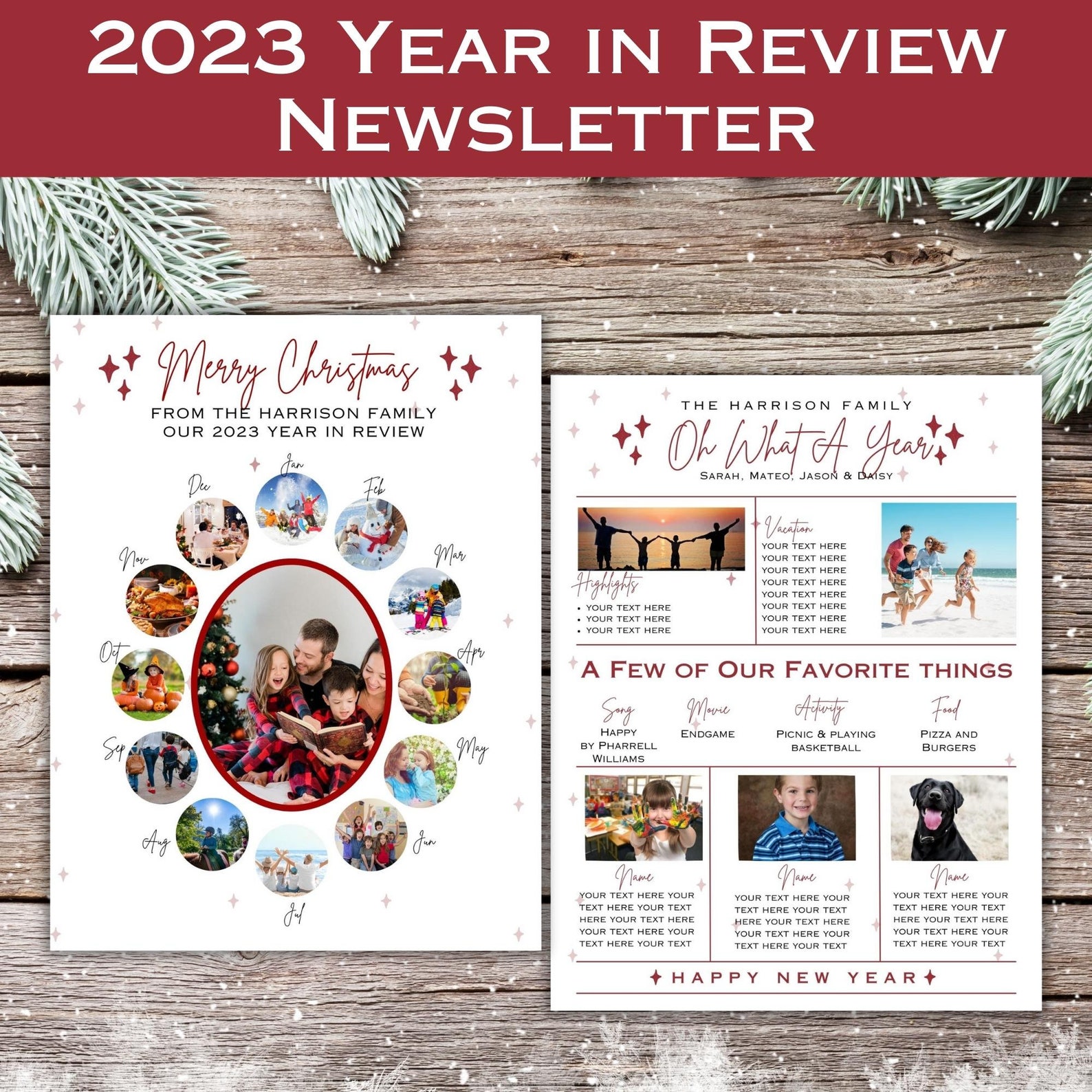 Year in Review Template, Editable Canva Template, Christmas Family Year in Review Template, Editable Canva Template, Christmas Family