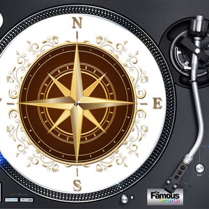 Compass Gold on white 12" felt turntable Mat