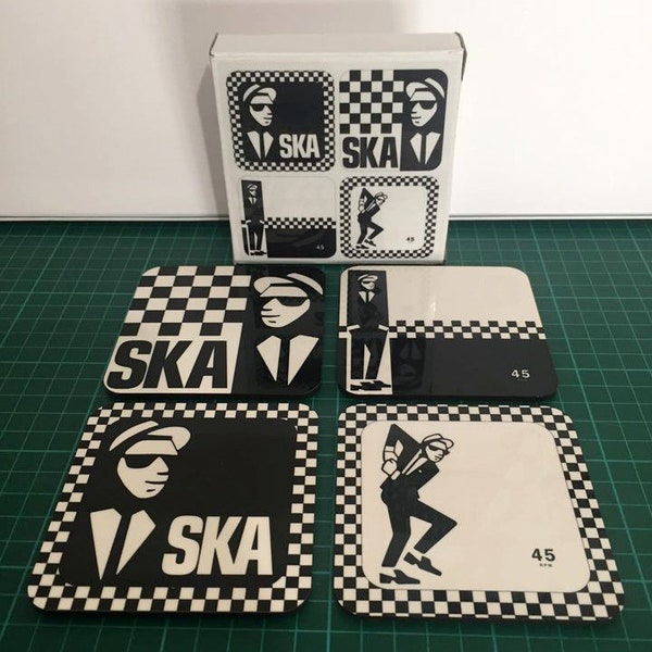 Ska/2 Tone/Walt Jabsco 4 piece wooden coaster set with cork backing.+ Presentation box