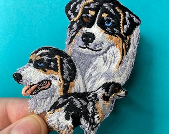 Realistic Australian Shepherd Dog Patch - Iron on - Applique