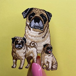 Pug Dog Patch, 3 in one, iron on, sew on