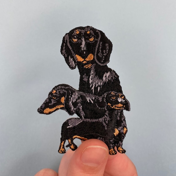 Realistic Dachshund Dog Patch - Black - Iron on - Applique