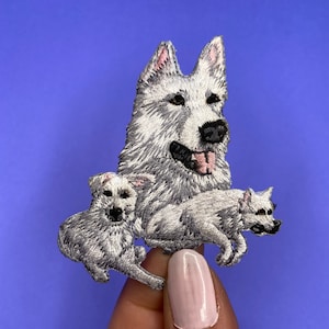 Realistischer weißer Schäferhund Aufnäher - zum aufbügeln - Appliqué