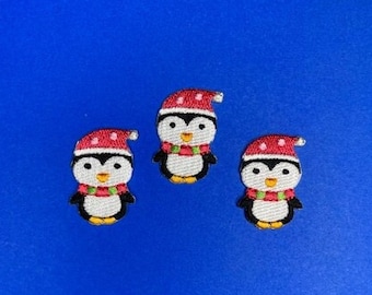 Tiny Christmas Penguin Patch - Set of 3 - Iron on Applique - Christmas - Holiday