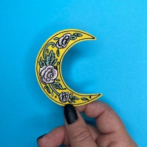 Moon Patch - Iron on - Applique - Crescent Moon with Flowers