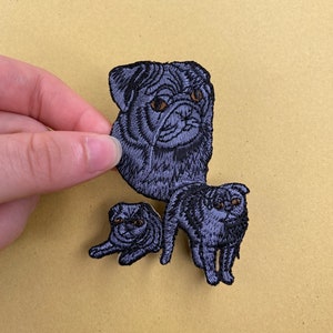 Black Pug Patch//Iron on Pug//Pug embroidery