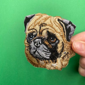 PUG Dog Face Patch - Iron on or Sew on - Embroidery patch - Applique