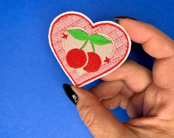Cherries in Heart Patch - Iron on - Applique