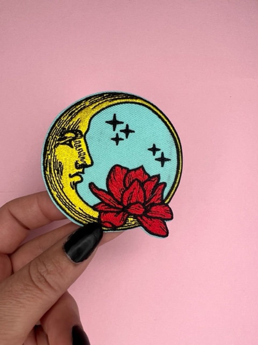 Crescent Moon With Lotus Flower Patch - Iron on - Applique - Etsy
