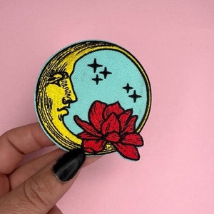Crescent Moon with Lotus Flower Patch - Iron on - Applique