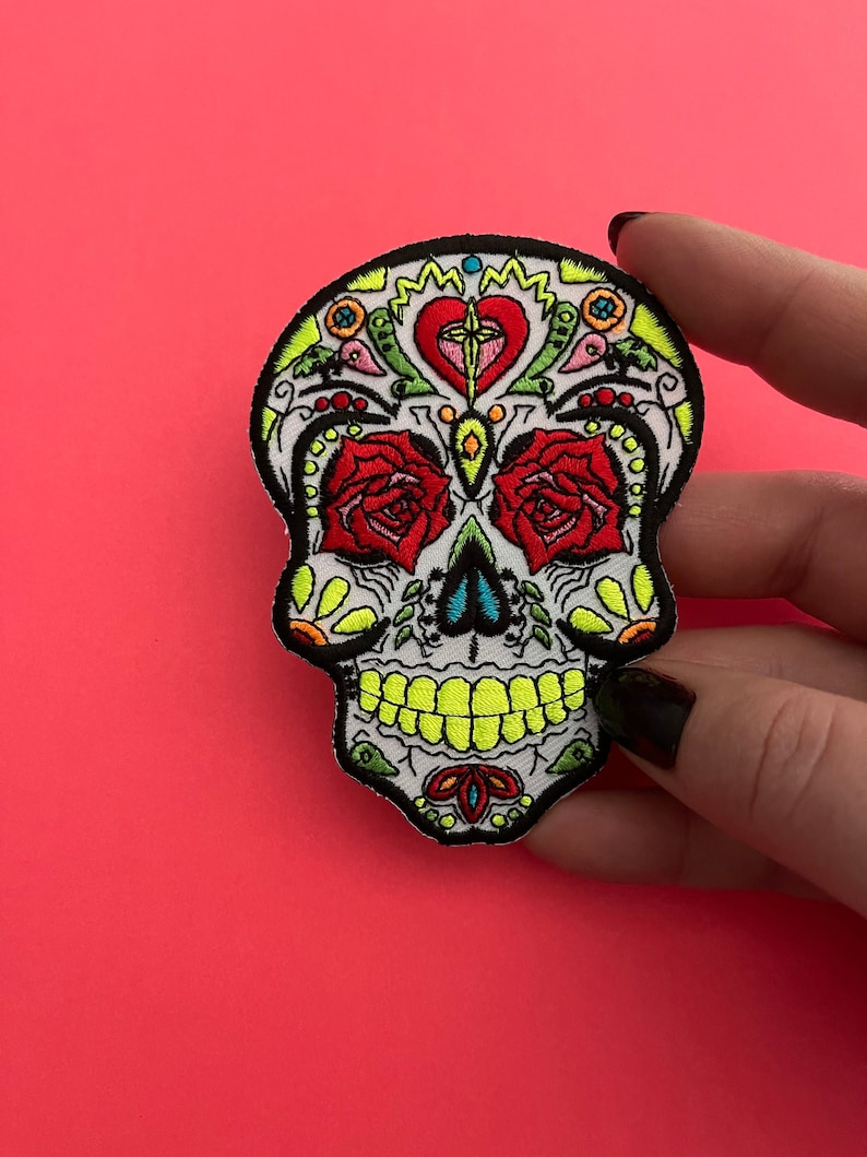 Applique Rose Eyes Iron on Sugar Skull Patch Day of the Dead