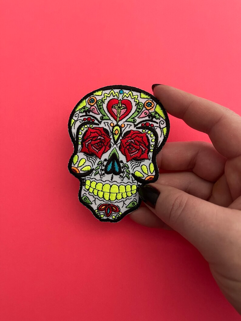 Applique Rose Eyes Iron on Sugar Skull Patch Day of the Dead