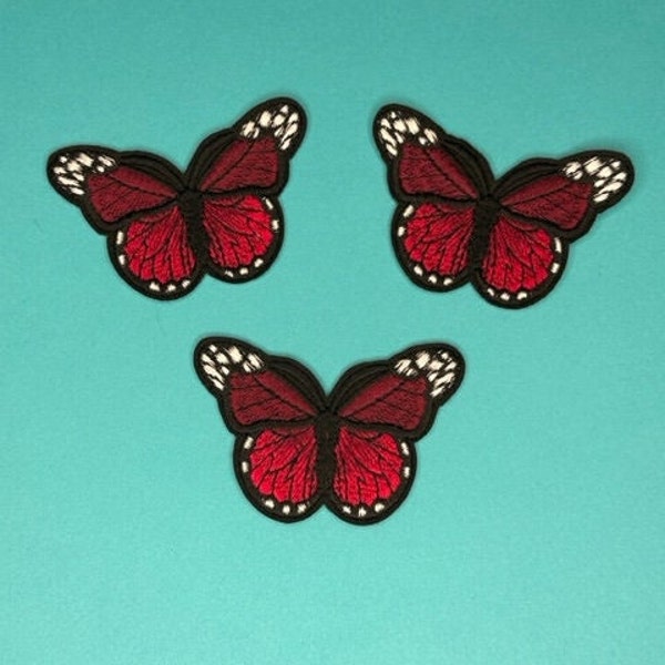 Maroon Butterfly Patch - Set of 3 - Iron on - Applique