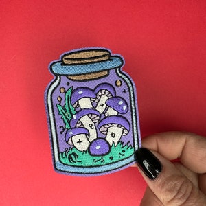 Mushrooms In A Jar Patch - Iron on - Applique