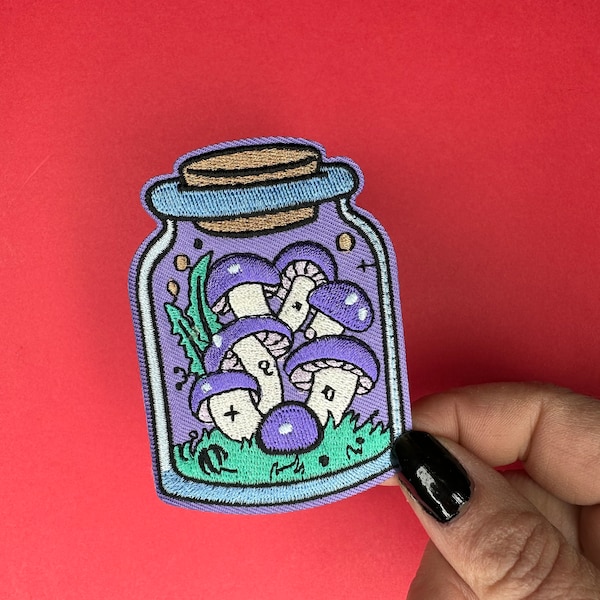 Mushrooms In A Jar Patch - Iron on - Applique