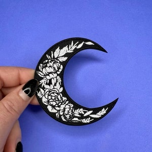 Crescent Moon with Flowers Patch - Iron on - Applique