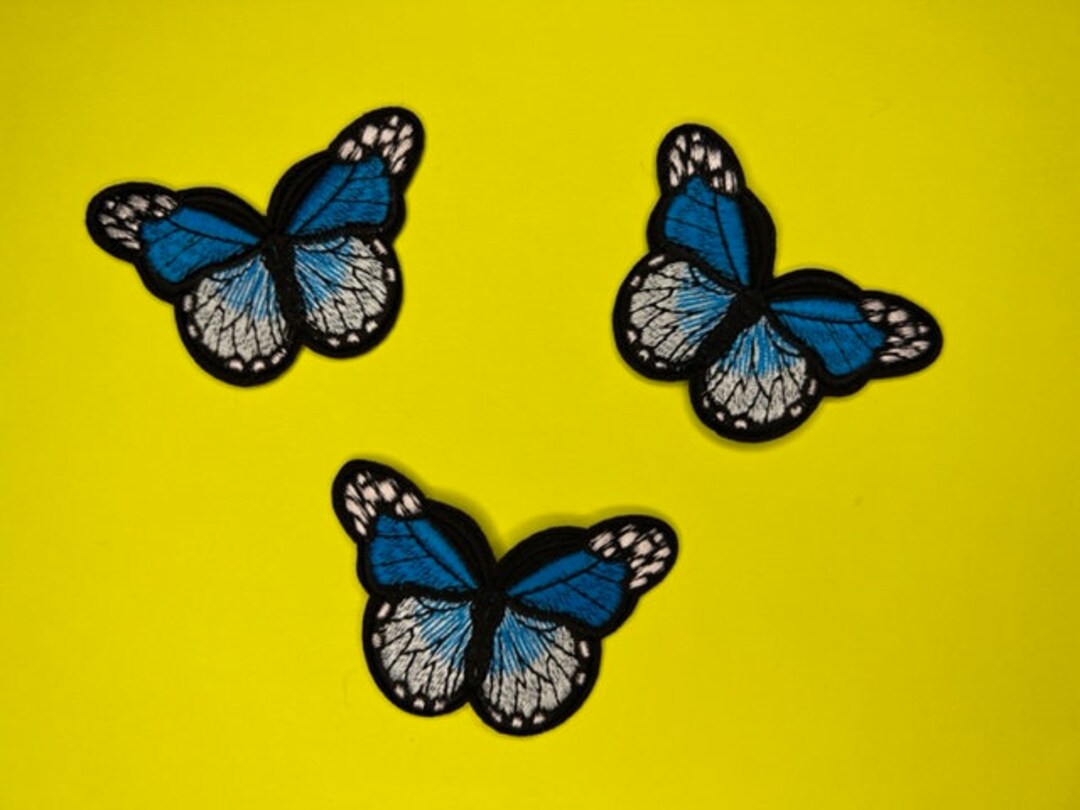 Blue Butterfly Patch Set of 3 Iron on Applique Etsy
