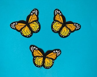 Orange and Yellow Butterfly Patch - Set of 3 - Iron on - Applique