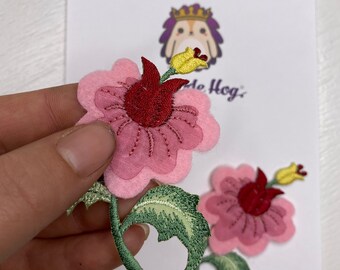 tropical flower embroidered patch iron on sew on applique set of 2