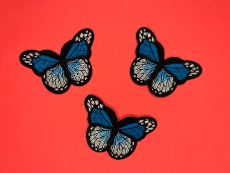 Blue Butterfly Patch Set of 3 Iron on Applique Etsy