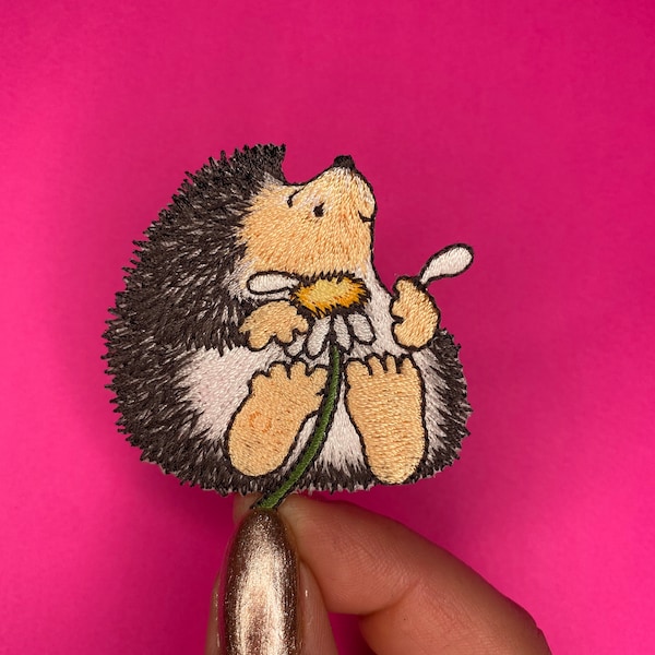 Hedgehog Patch - Hedgehog With Flower- Iron on  Applique