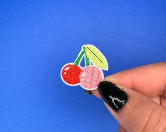 Red and Pink Cherries Patch - Iron on - Applique