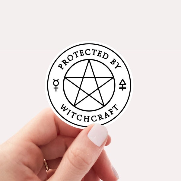 protected by witchcraft sticker, witch sticker, feminist sticker, waterproof vinyl sticker for water bottle, laptop sticker