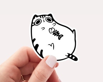 Funny fat cat sticker, cute cat sticker, waterproof vinyl sticker for water bottle, laptop sticker