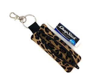 cowhide farmhouse style Print keychains Cheetah print Chapstick holder keychains